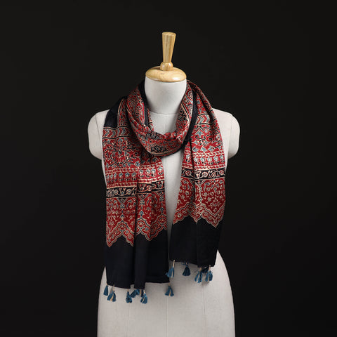 Ajrakh Hand Block Print Natural Dyed Mashru Silk Stole 01