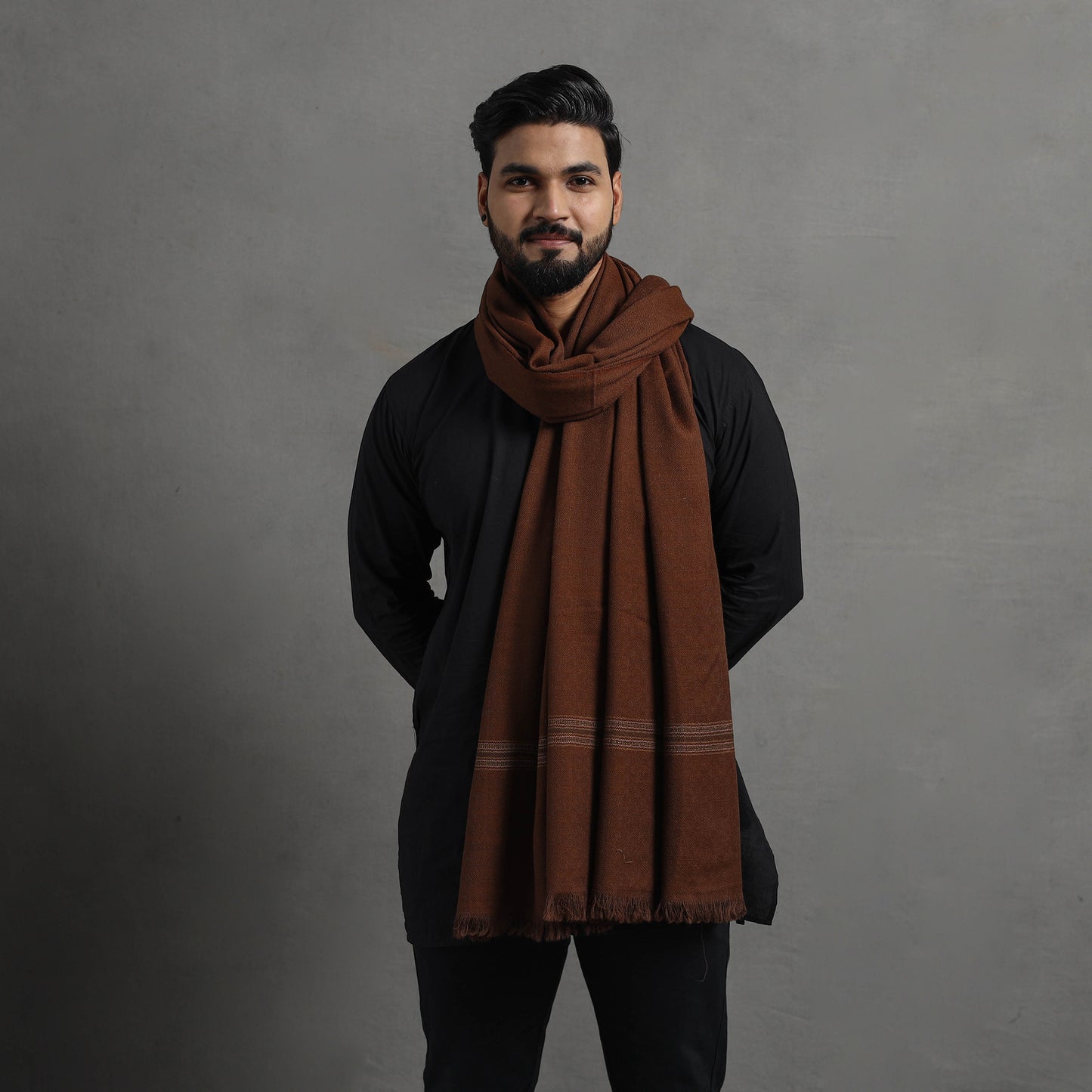 Brown - Kumaun Handwoven Pure Merino Wool Shawl for Men 08