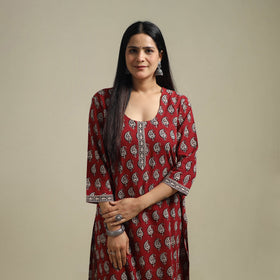 Red - Bagh Hand Block Print Natural Dyed Cotton Straight Kurta for women 04
