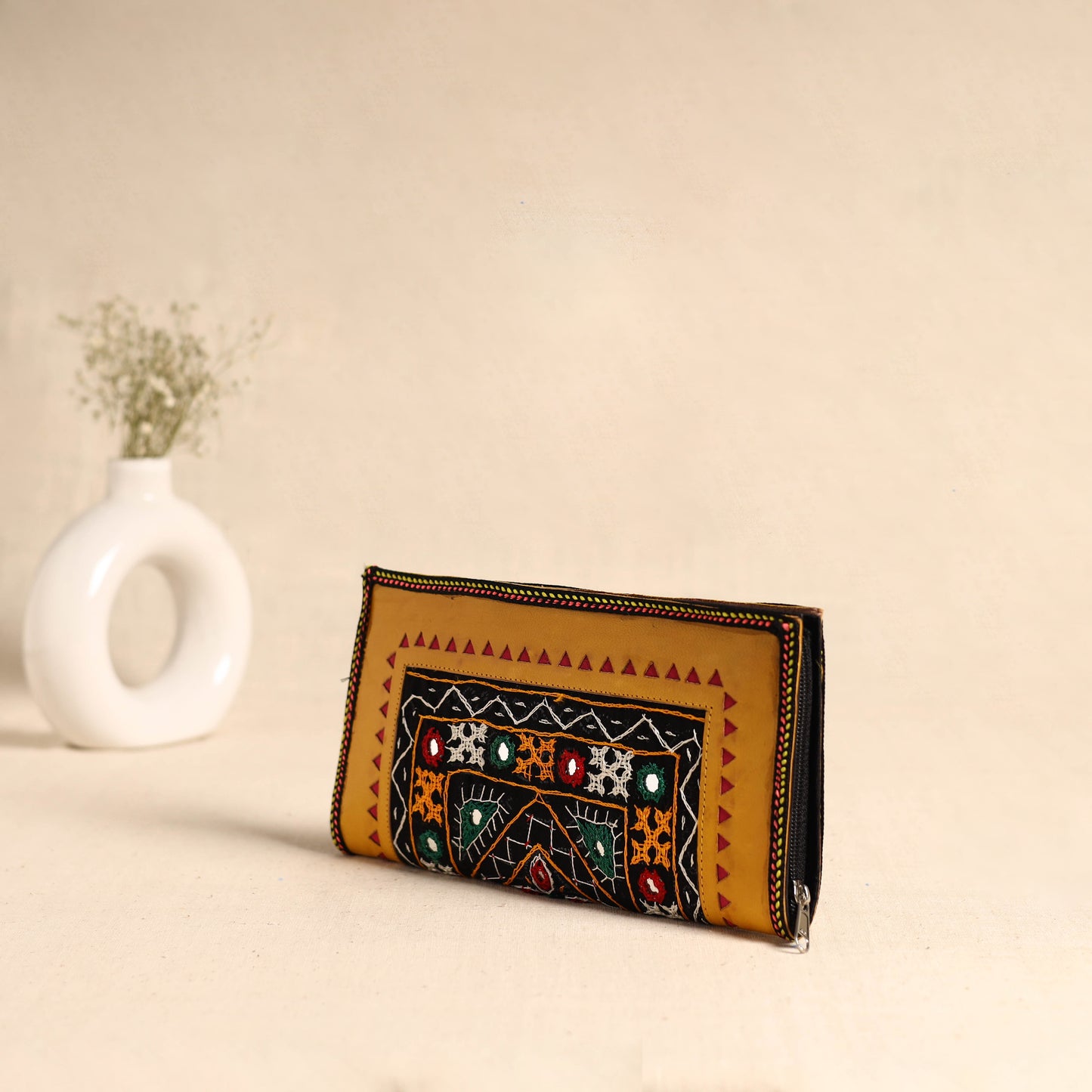 Traditional Kutch Hand Embroidery Leather Clutch / Wallet 53