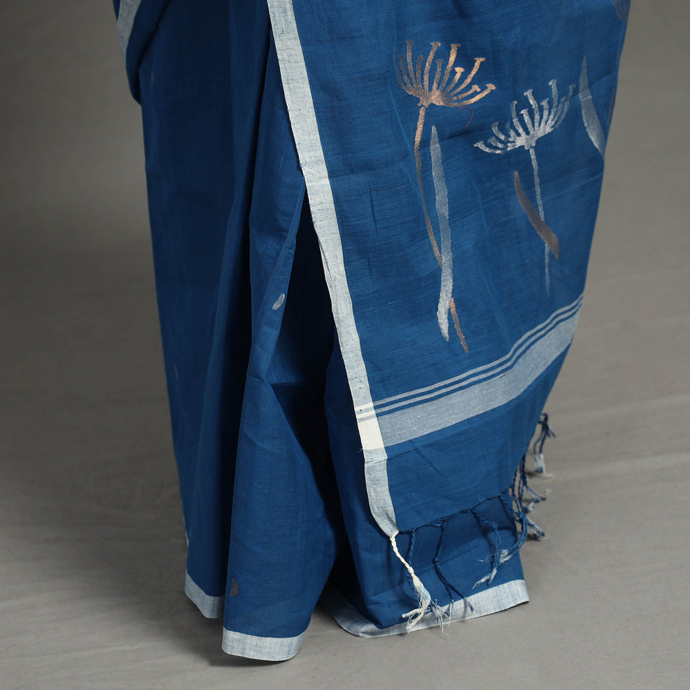 Blue - Pollen Jamdani Cotton Handloom Saree 49