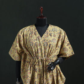 Yellow - Kalamkari Hand Block Print Natural Dyed Cotton Kaftan (Short) 31
