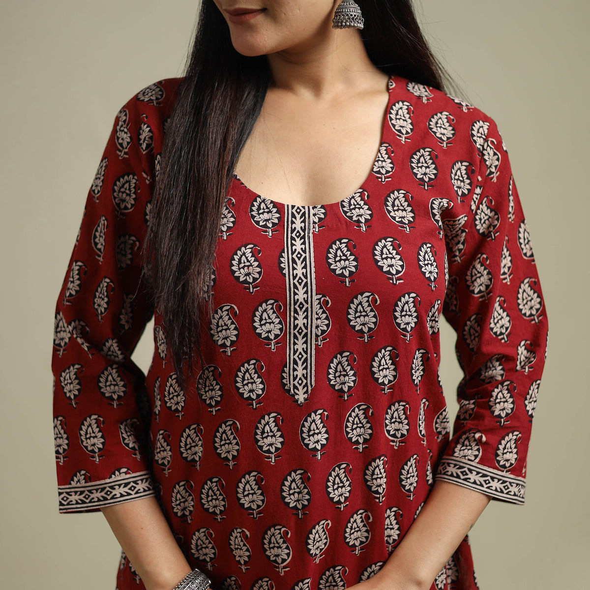 Red - Bagh Hand Block Print Natural Dyed Cotton Straight Kurta for women 04