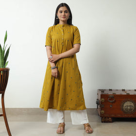 Yellow - Jacquard Cotton A-Line Kurta 24