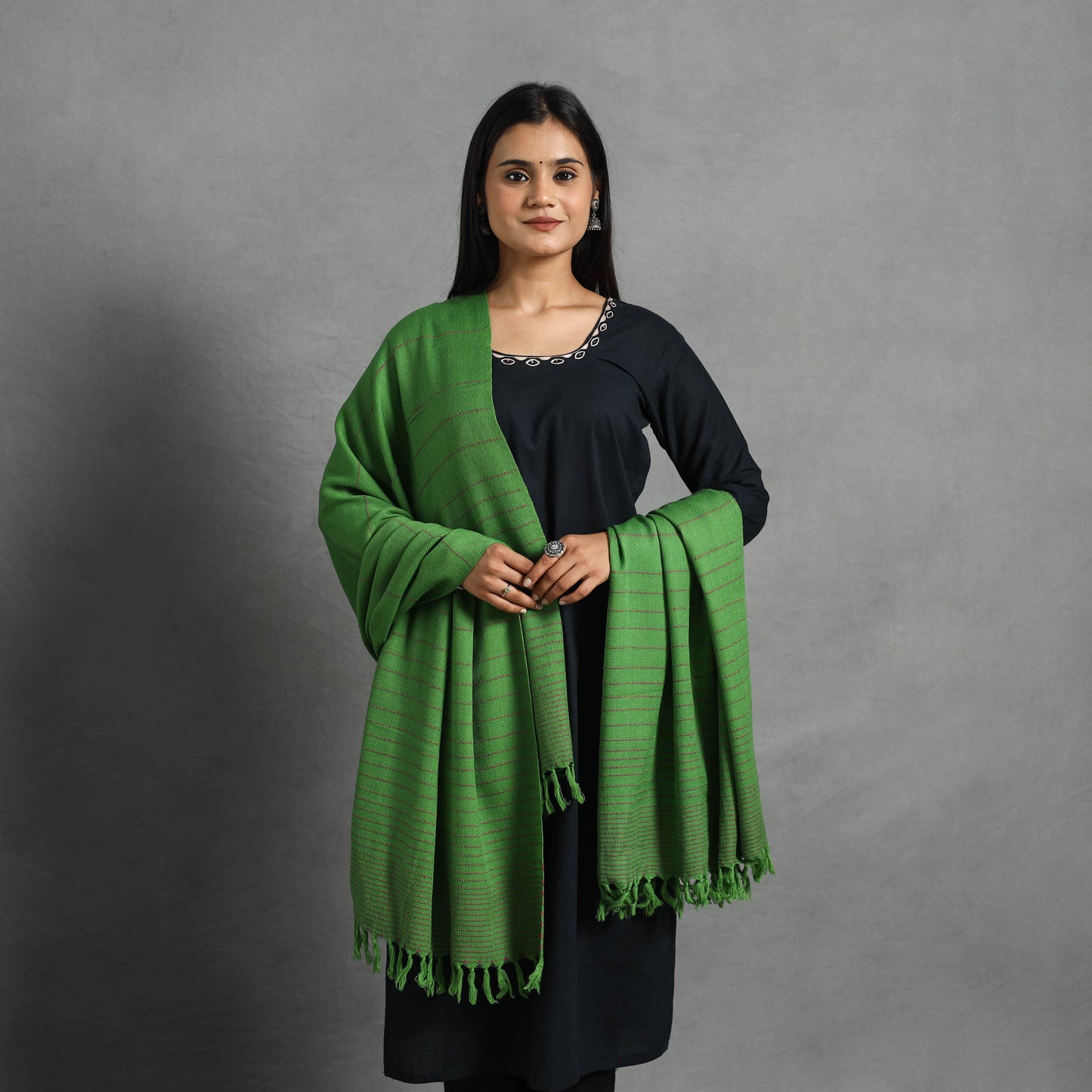 Green - Kumaun Handwoven Pure Merino Wool Shawl for Women 20