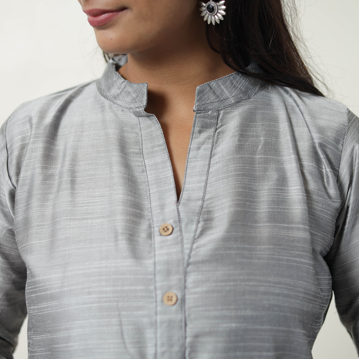 Raha Grey Slub Silk Short Plain Kurta