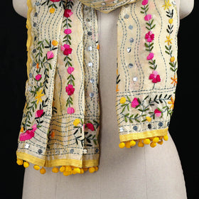 Ranihati Chanderi Silk Hand Embroidered Stole with Pom Pom 240