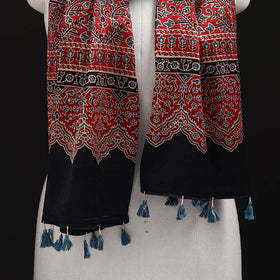 Ajrakh Hand Block Print Natural Dyed Mashru Silk Stole 02