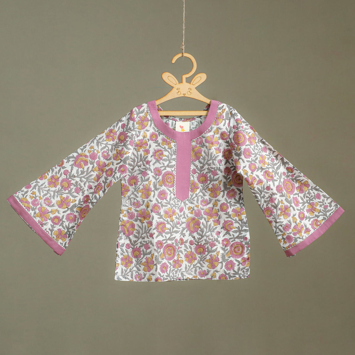 Girls Gota Work Floral Block Print Cotton Kurta with Sharara Set (3-4 Years) 20