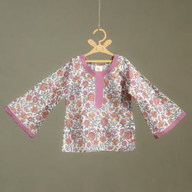 Girls Gota Work Floral Block Print Cotton Kurta with Sharara Set (3-4 Years) 20