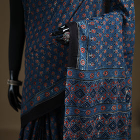 Ajrakh Hand Block Print Natural Dyed Pure Mul Cotton Saree 04