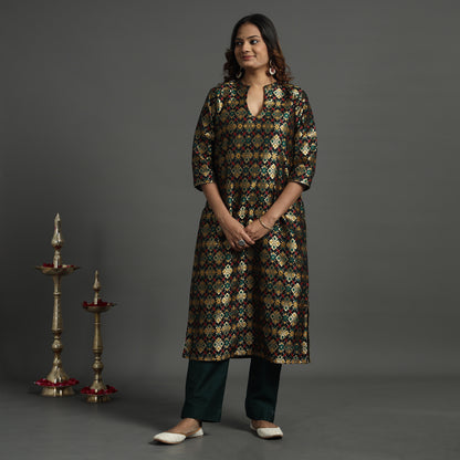Black - Elegant Banarasi Brocade Silk Kurta with Pant Set