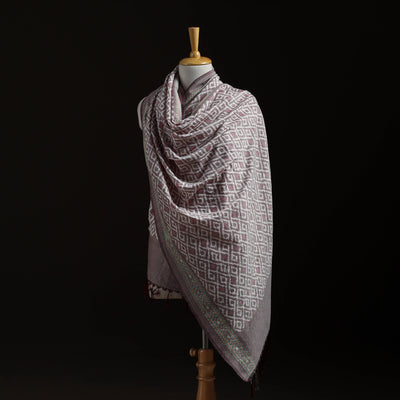 Pochampally Ikat Pure Handwoven Merino Wool x Silk Shawl 01