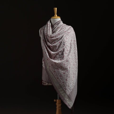 Pochampally Ikat Pure Handwoven Merino Wool x Silk Shawl 01
