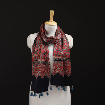 Ajrakh Hand Block Print Natural Dyed Mashru Silk Stole 02