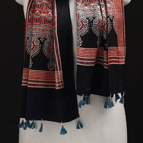 Ajrakh Hand Block Print Natural Dyed Mashru Silk Stole 03