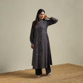 Ajrakh Hand Block Print Natural Dyed Cotton Button Down A-Line Long Kurta for women 01
