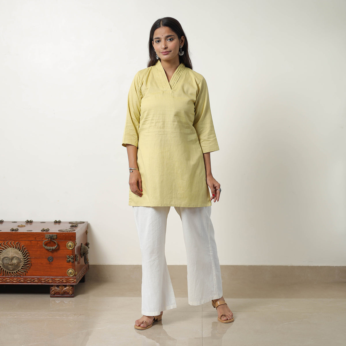 Rasika Pastel Yellow Flex Cotton Short Plain Kurta