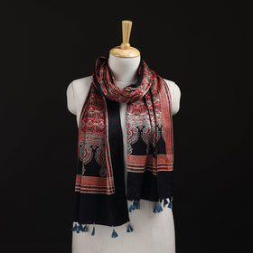 Ajrakh Hand Block Print Natural Dyed Mashru Silk Stole 03