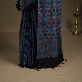 Ajrakh Hand Block Print Natural Dyed Pure Mul Cotton Saree 04