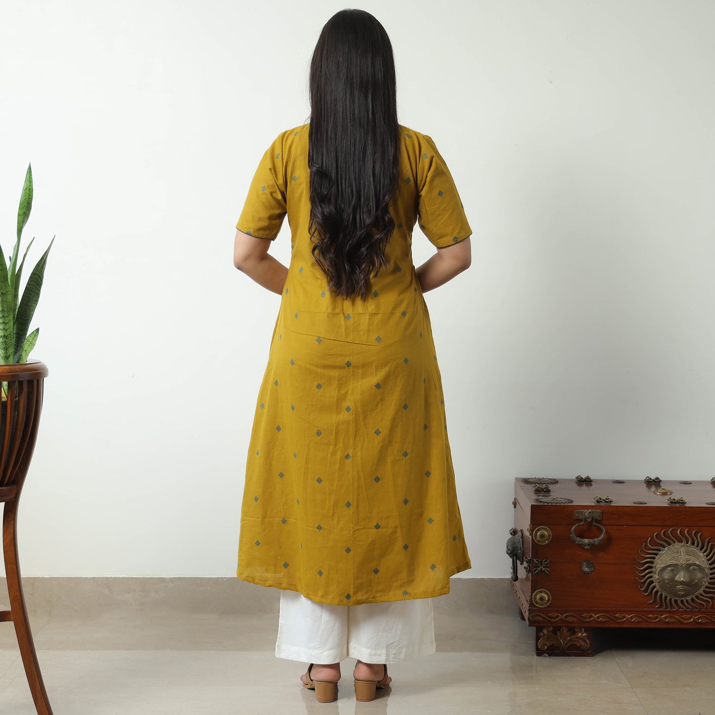 Yellow - Jacquard Cotton A-Line Kurta 24