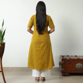 Yellow - Jacquard Cotton A-Line Kurta 24