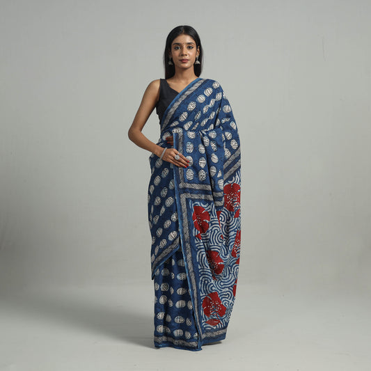 Bindaas Natural Dyed Block Print Cotton Saree 01