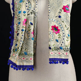 Ranihati Chanderi Silk Hand Embroidered Stole with Pom Pom 241