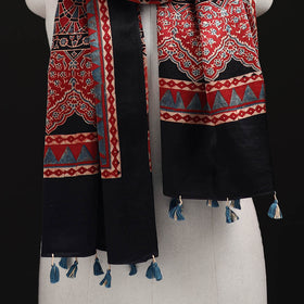 Ajrakh Hand Block Print Natural Dyed Mashru Silk Stole 04