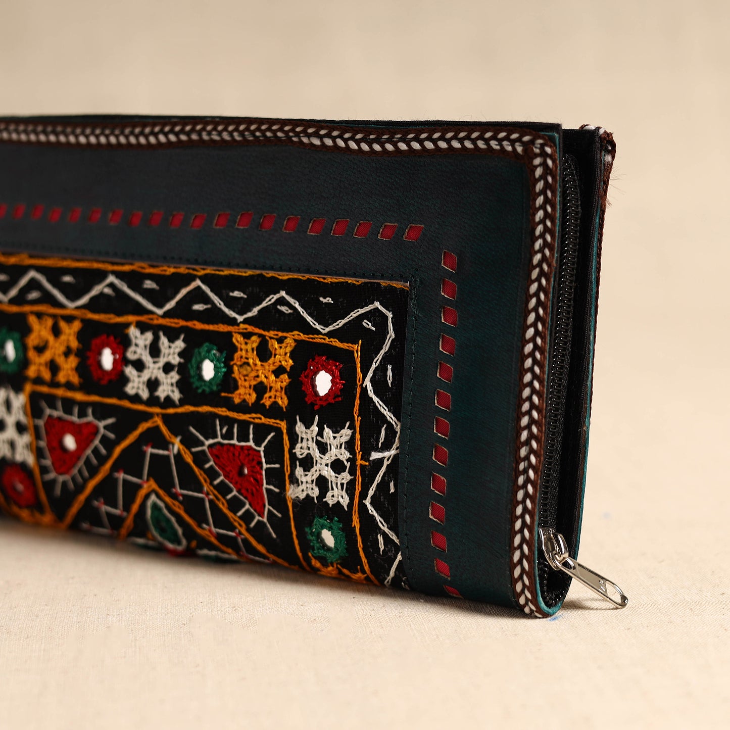 Traditional Kutch Hand Embroidery Leather Clutch / Wallet 54