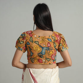 Orange - Srikalahasti Handpainted Penwork Kalamkari Chanderi Silk Stitched Blouse 16