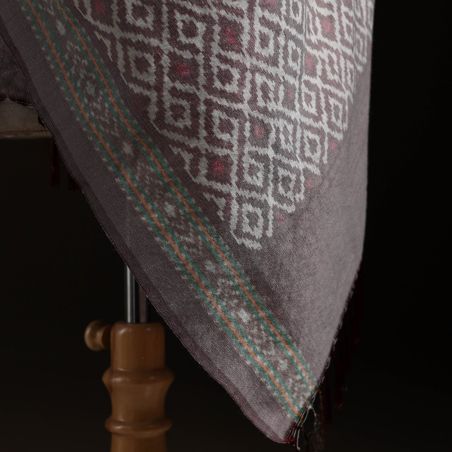 Pochampally Ikat Pure Handwoven Merino Wool x Silk Shawl 01