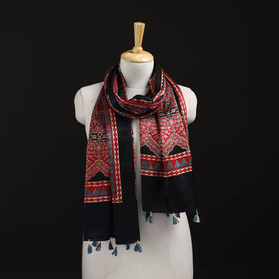 Ajrakh Hand Block Print Natural Dyed Mashru Silk Stole 04