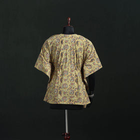 Yellow - Kalamkari Hand Block Print Natural Dyed Cotton Kaftan (Short) 31