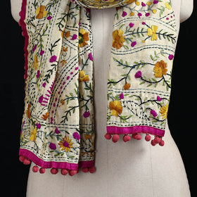 Ranihati Chanderi Silk Hand Embroidered Stole with Pom Pom 242