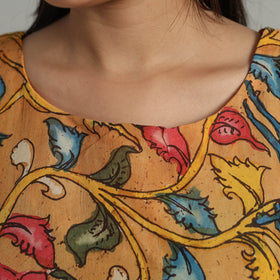 Orange - Srikalahasti Handpainted Penwork Kalamkari Chanderi Silk Stitched Blouse 16