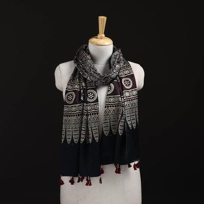 Ajrakh Hand Block Print Natural Dyed Mashru Silk Stole 05