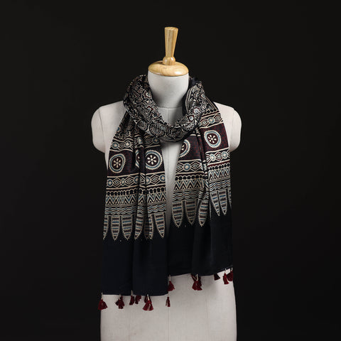 Ajrakh Hand Block Print Natural Dyed Mashru Silk Stole 05