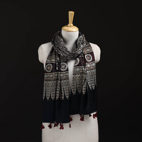Ajrakh Hand Block Print Natural Dyed Mashru Silk Stole 05