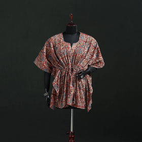 Red - Kalamkari Hand Block Print Natural Dyed Cotton Kaftan (Short) 32