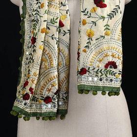 Ranihati Chanderi Silk Hand Embroidered Stole with Pom Pom 243