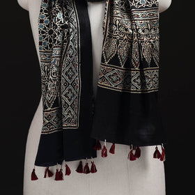Ajrakh Hand Block Print Natural Dyed Mashru Silk Stole 06