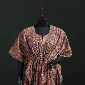 Red - Kalamkari Hand Block Print Natural Dyed Cotton Kaftan (Short) 32