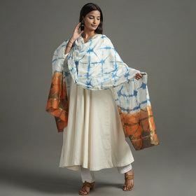 Buy Shibori Tie-Dye Handloom Chanderi Silk Dupatta with Zari Border 66 Online at iTokri.com