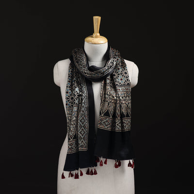 Ajrakh Hand Block Print Natural Dyed Mashru Silk Stole 06