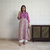 Purple - Cotton A-Line Batik Print Kurta 02