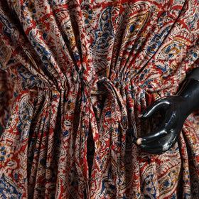 Red - Kalamkari Hand Block Print Natural Dyed Cotton Kaftan (Short) 32