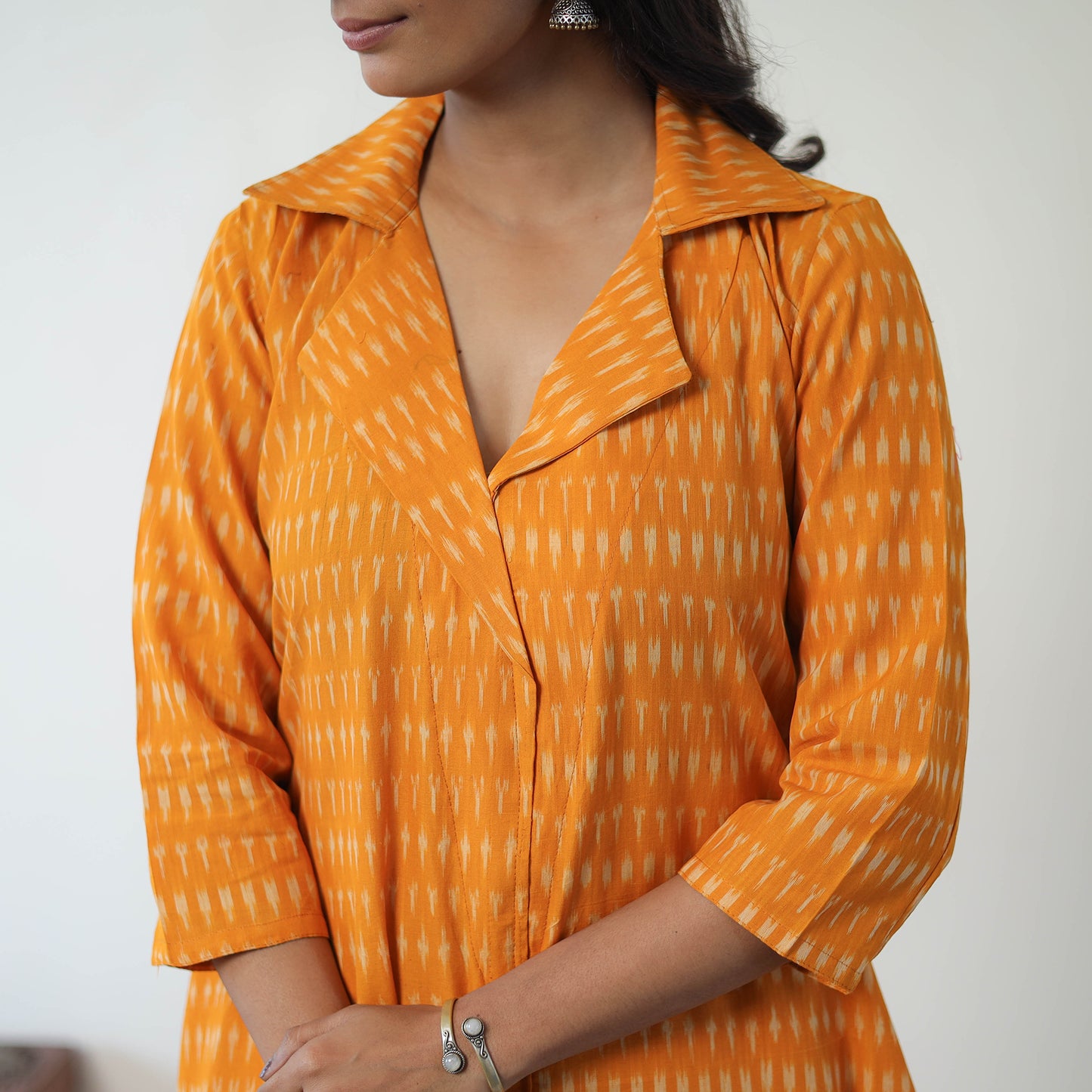 Orange - Handloom Cotton Pochampally Ikat Kurta Set with Dupatta 07