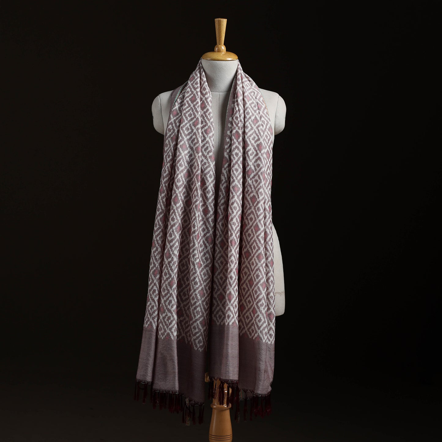 Pochampally Ikat Pure Handwoven Merino Wool x Silk Shawl 01
