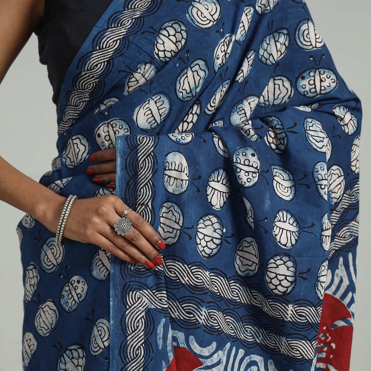 Bindaas Natural Dyed Block Print Cotton Saree 01